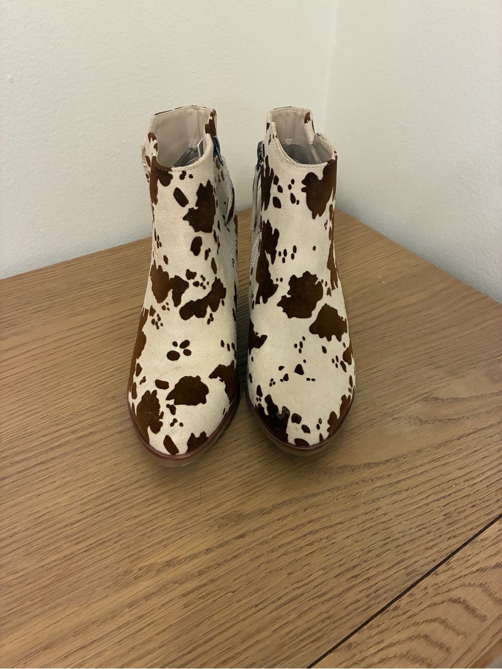 MIA Brown and White Cow-Print Ankle Boots - Picture 2 of 13